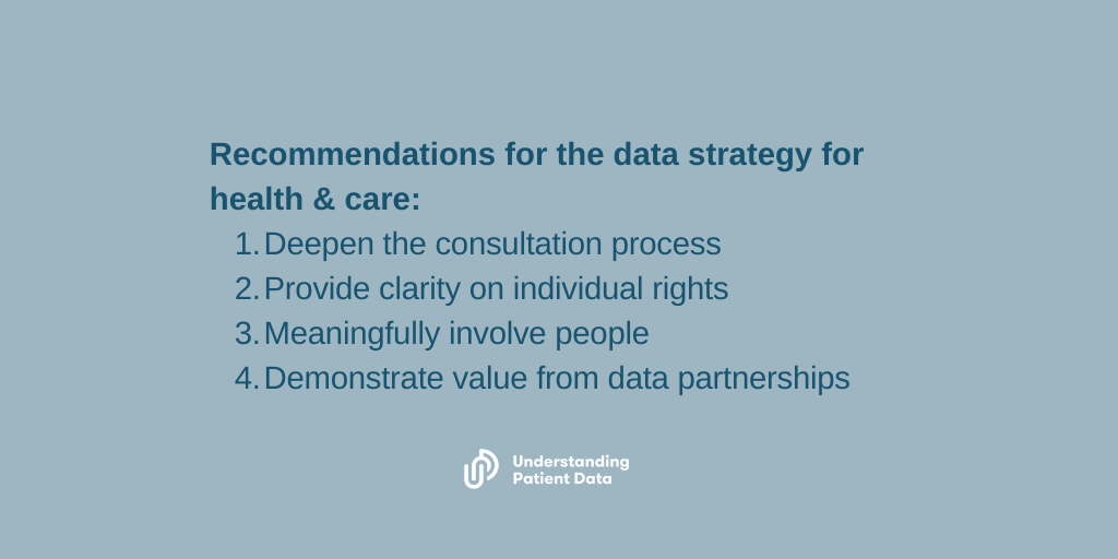 List of recommendations for the data strategy, also summarised in this blog post