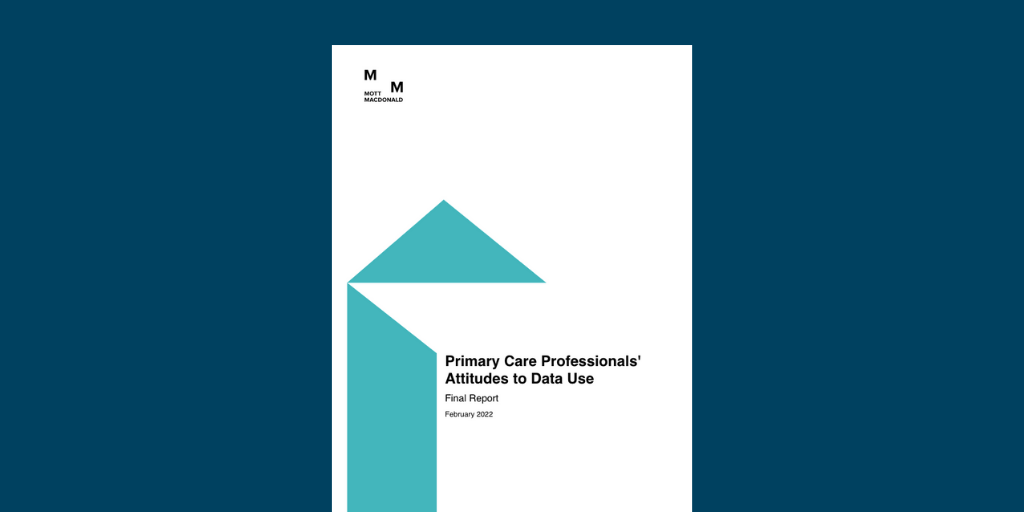Image with screenshot of front cover of primary care professionals' attitudes to data use 