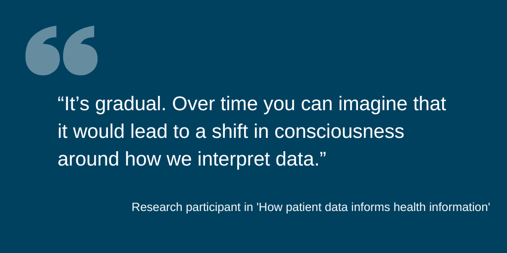 Quote from a research participant: “It’s gradual. Over time you can imagine that it would lead to a shift in consciousness around how we interpret data.”
