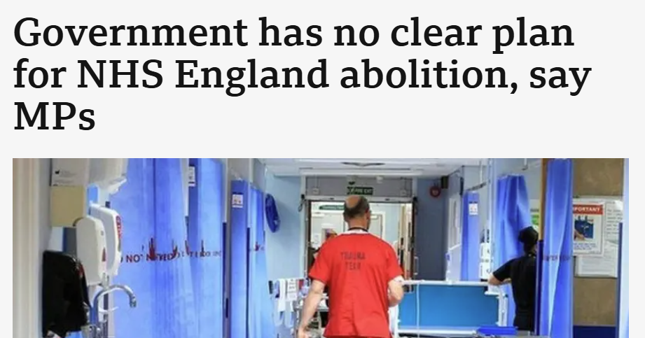 headline about the government abolishing NHSE